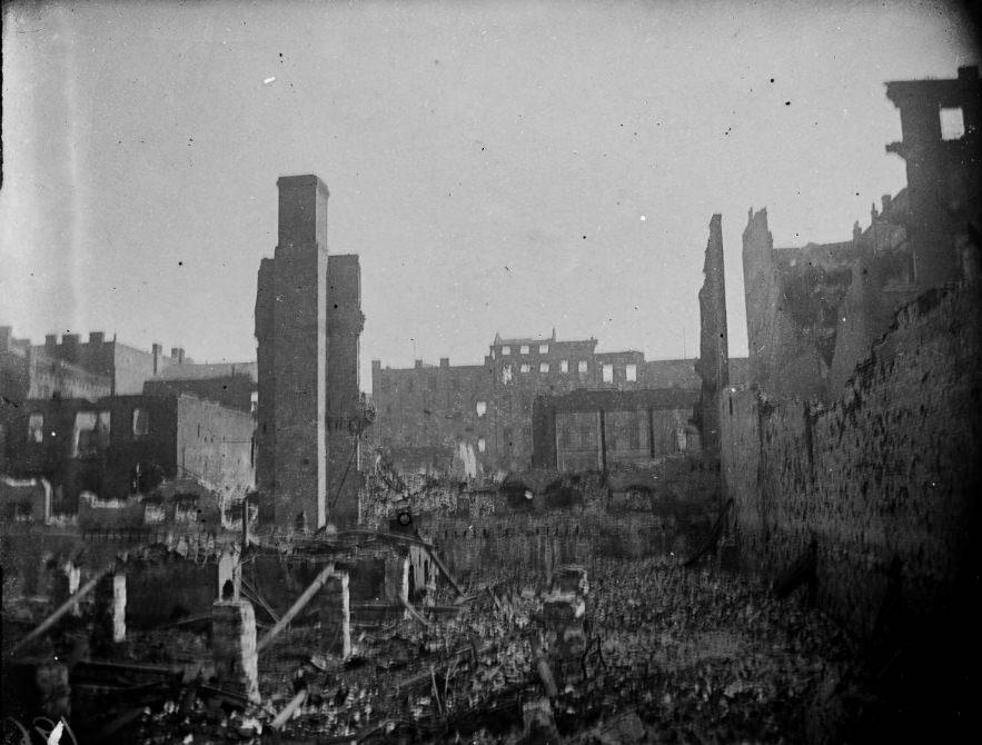 Fire ruins, looking East from Broadway, 1900