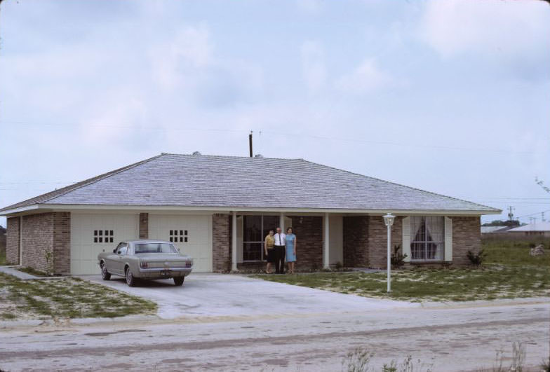 Nancy, Mary and Jim Boskay and New House in Baytown, Texas, 1966