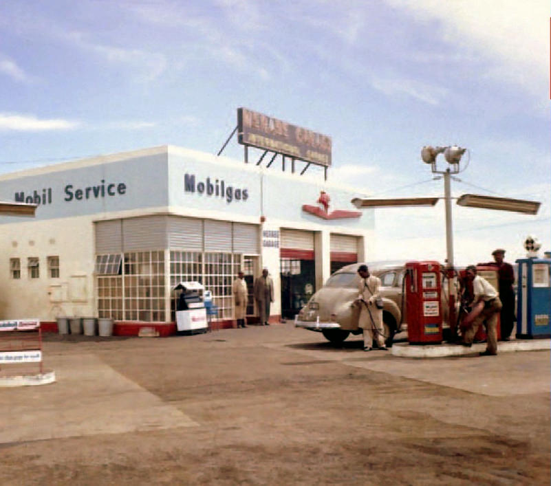 Mobilgas service station, 1954.