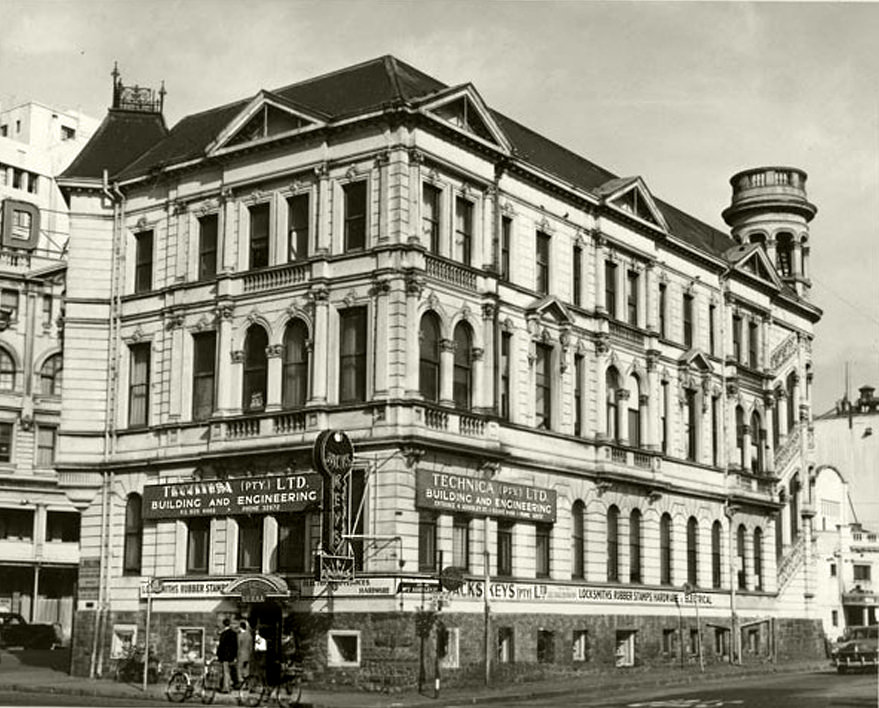 'Flat Iron Building', 1953. Situated in Adderley street where the Absa Centre is today it housed Messrs Thomson Watson & Co.