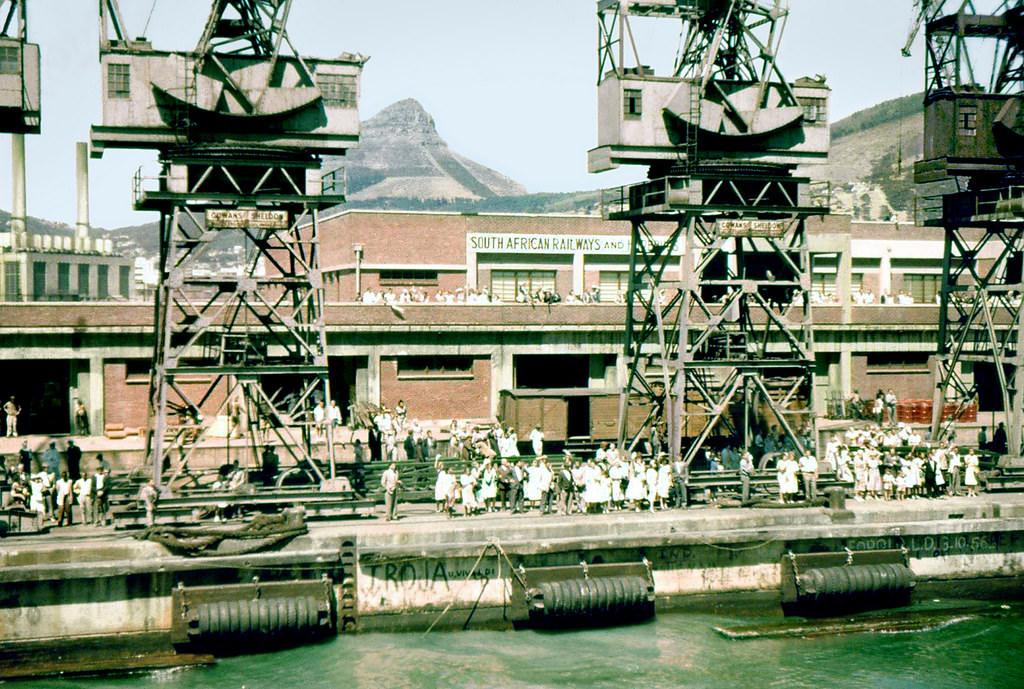 Waving goodbye from G berth, 1958