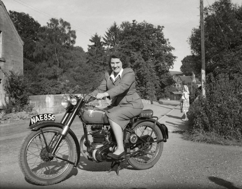 BSA motorcycle in England, 1947