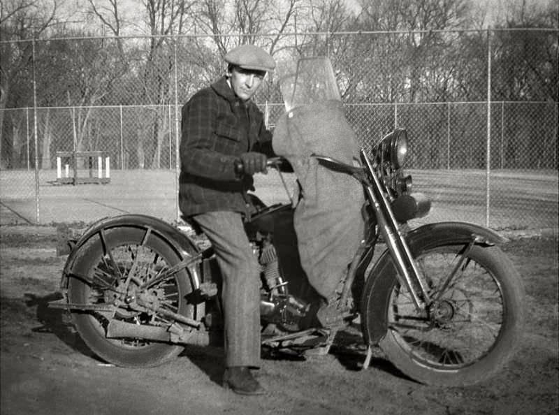 Man on a Harley-Davidson motorcycle, 1920s