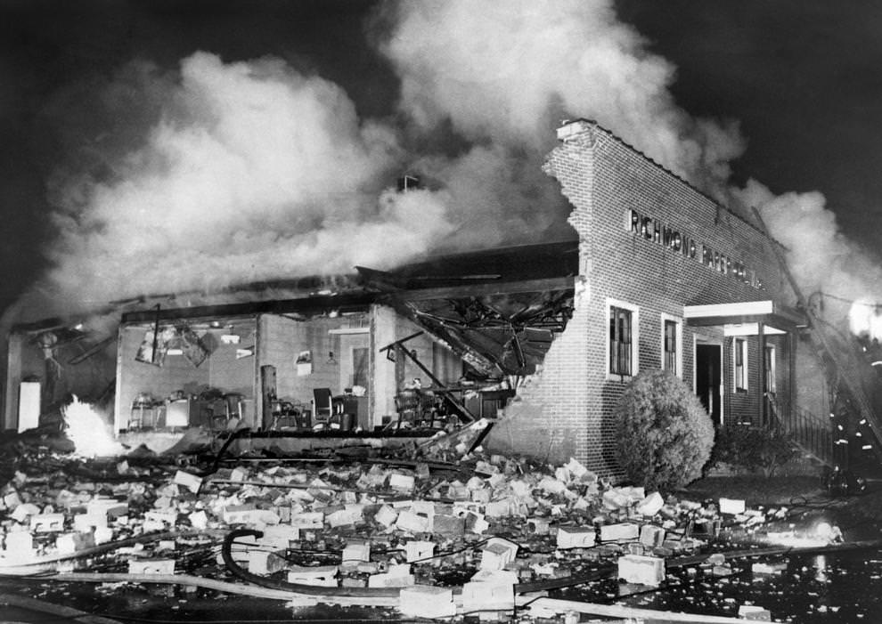 A nighttime explosion and fire ripped through Richmond Paper Co. on Loumour Avenue in the West End, 1964.