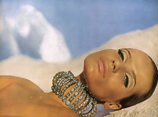 Veruschka with 1966 makeup shades by Helena Rubinstein, Vogue, 1966