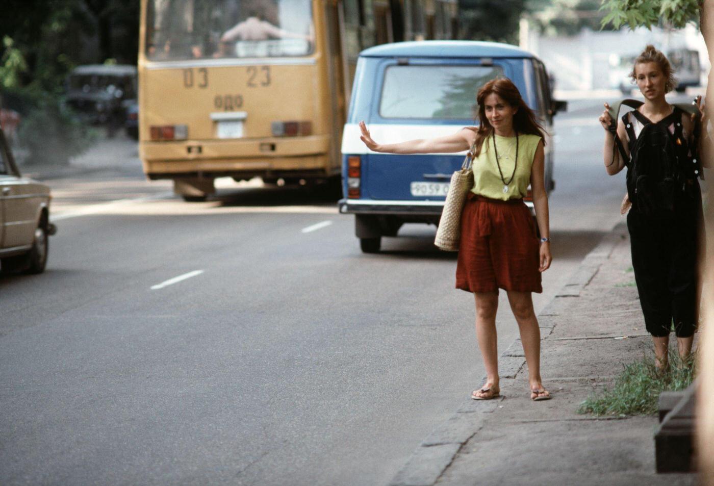 Hitchhikers in Odessa, Ukraine, 1990