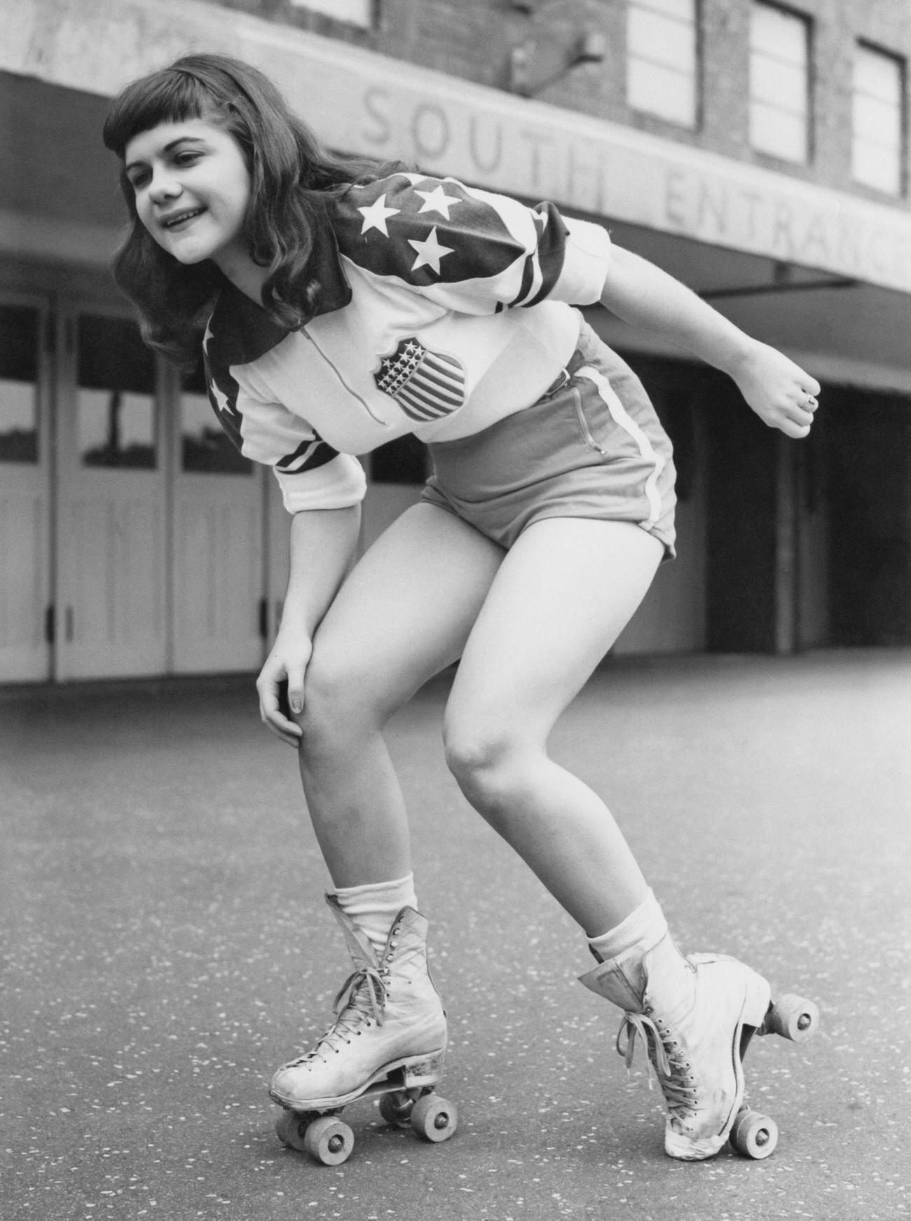 Joan Spangehl, Roller Derby Skater from New York Chiefs, London, 1953
