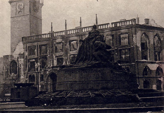 Old Town Hall in Prague after battle, 1945.