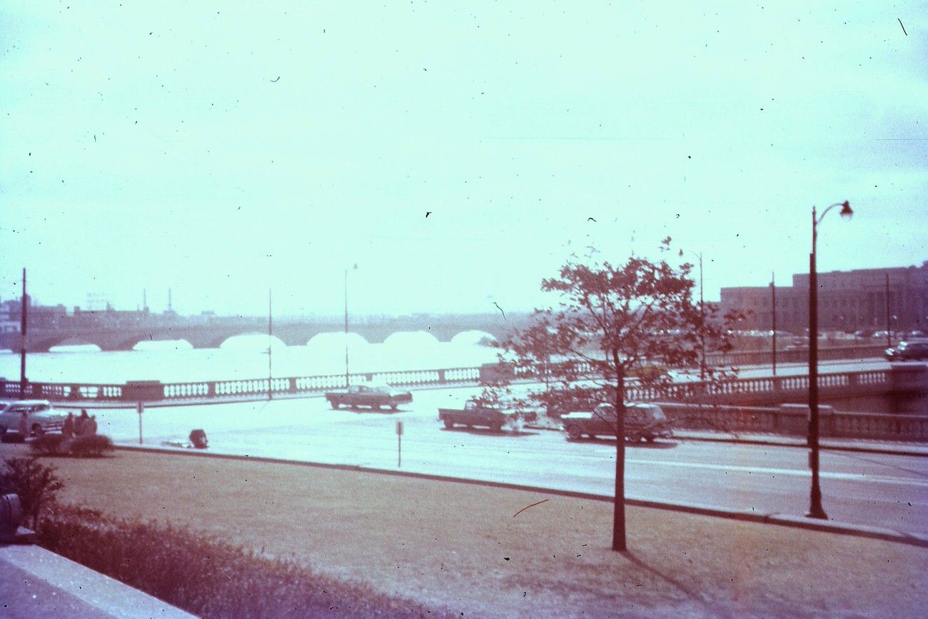 View of the 1959 flood from the southwest corner of City Hall, January 1959.