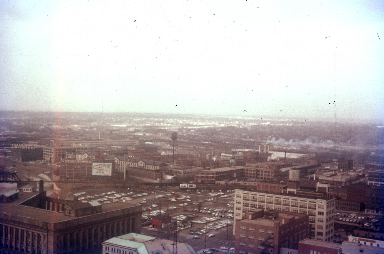 View of the 1959 flood from Leveque Tower, January 1959.