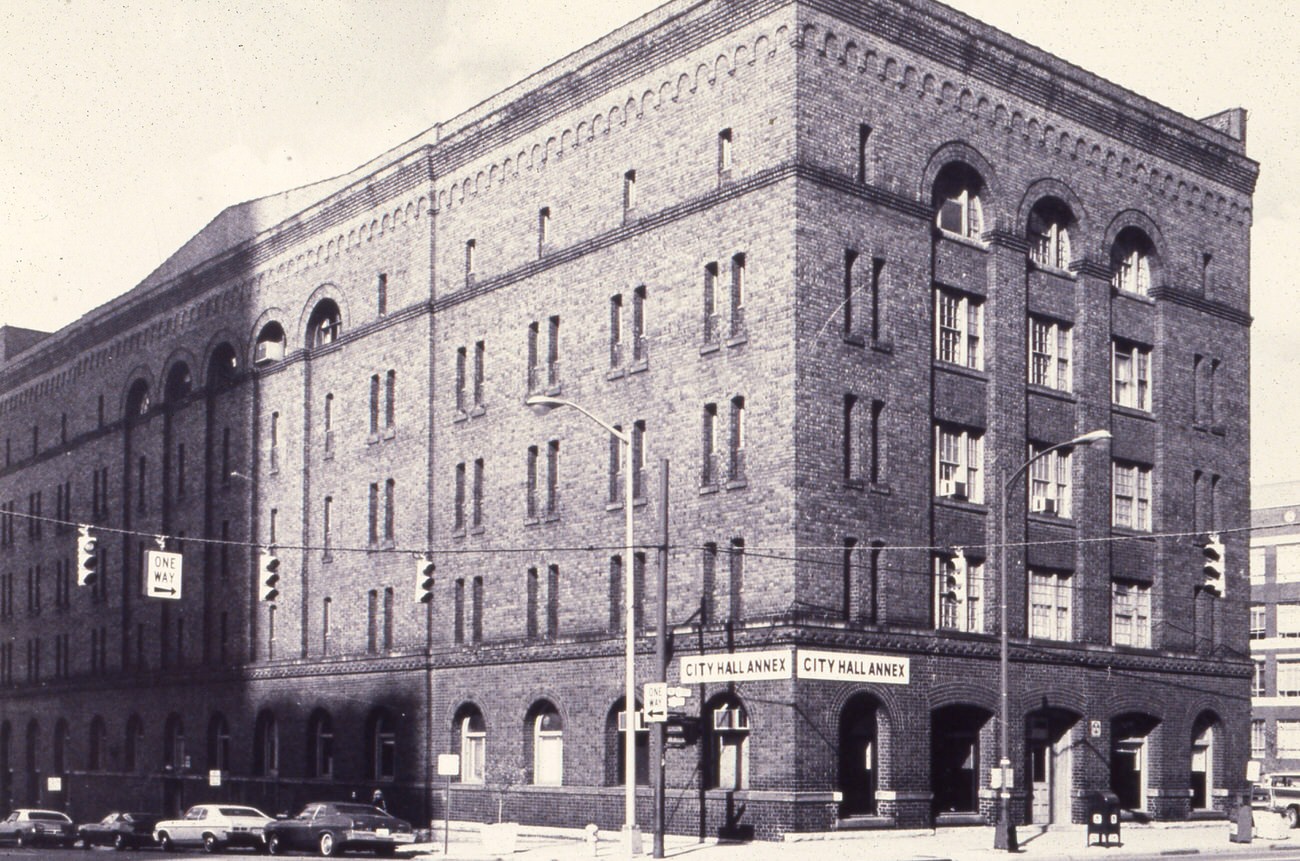 City Hall Annex, originally David S. Gray Century Building in 1902, housed Charles C. Higgins Company until 1921, demolished March 31, 1980, Circa 1976.