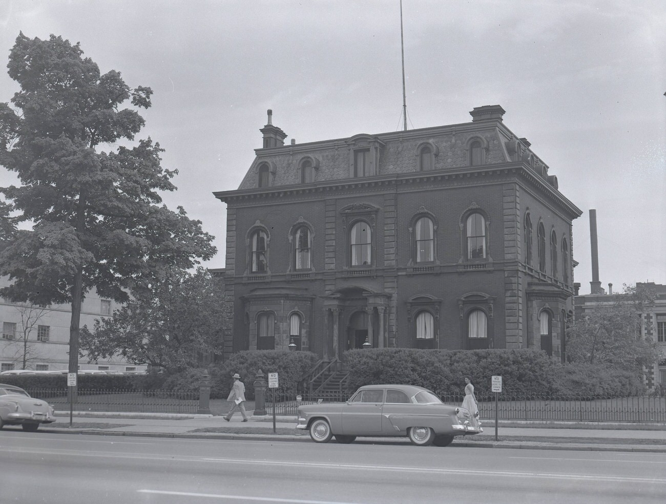 Columbus Club exterior, located on southeast corner of East Broad Street and South Fourth Street, building originally constructed circa 1870, bought by Columbus Club in 1887, photograph from 1955.