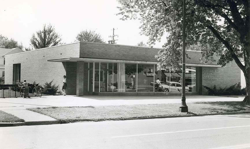 Columbus Metropolitan Library Beechwold Branch, exterior and interior views, opened October 10, 1954, merged with Clintonville Branch to form Whetstone Branch on September 21, 1985, photographs from 1950s
