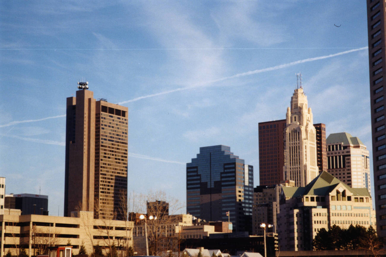 Southeast view of the Columbus downtown skyline, featuring Rhodes State Office Tower, 1997.