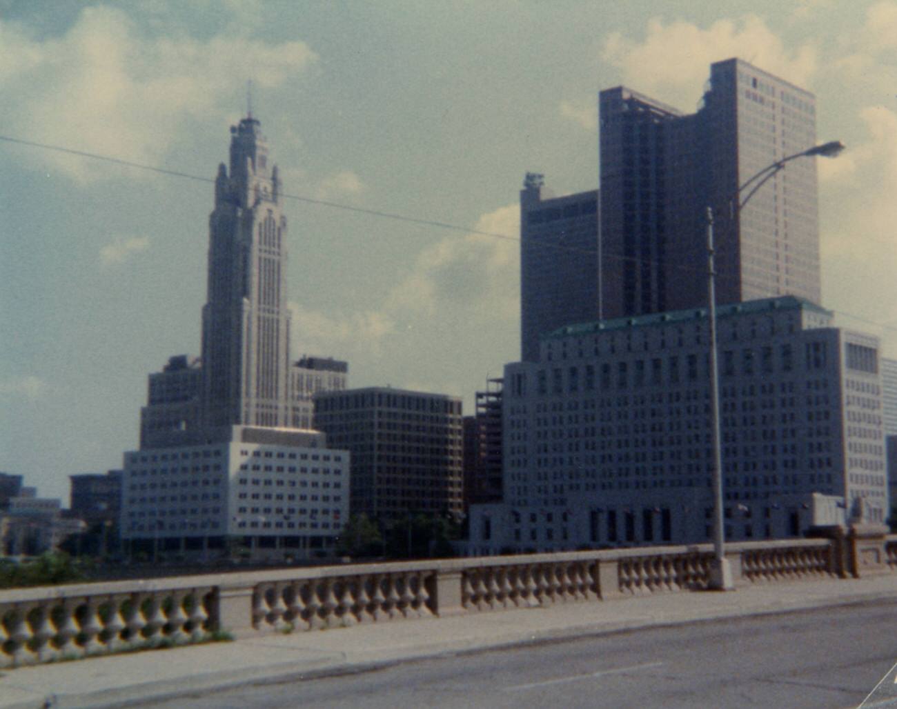Columbus downtown skyline views from the Town Street Bridge, August 1984.