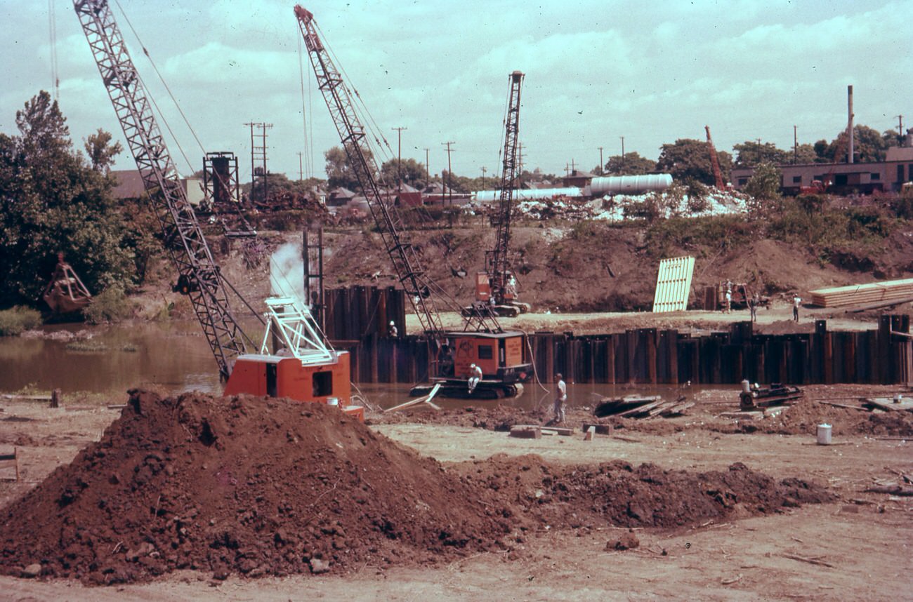 Construction of Expressway bridge site north of W Goodale Street, August 14, 1957.