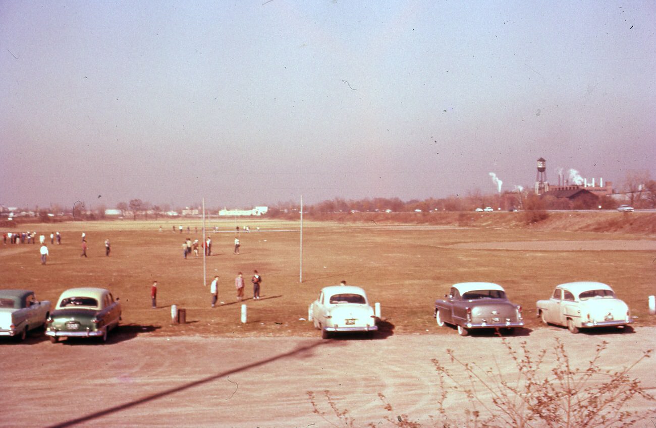 Gowdy Field, former garden, athletic field, and landfill, viewed from Goodale Interchange, November 18, 1956.