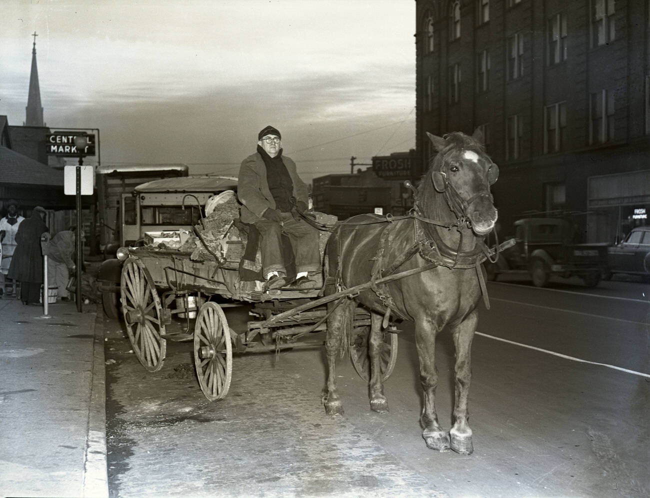 Horse Drawn Fruit Cart at Central Market, 1950s