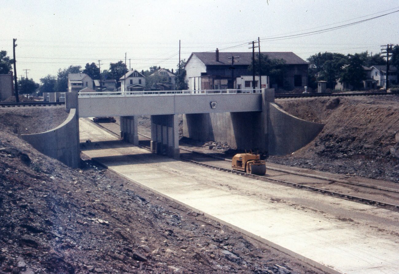 Hudson Underpass near Beulah Road, during Pennsylvania Railroad bridge completion, June 29, 1958.
