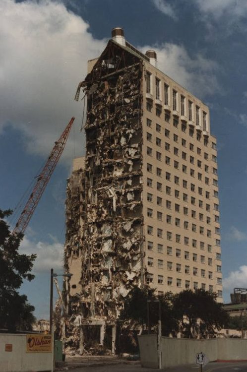 Shamrock Hotel demolition, Houston, 1980s