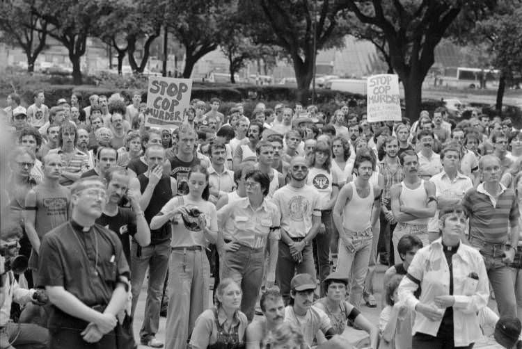 Protest of Fred Paez's death at City Hall, July 23, 1980.