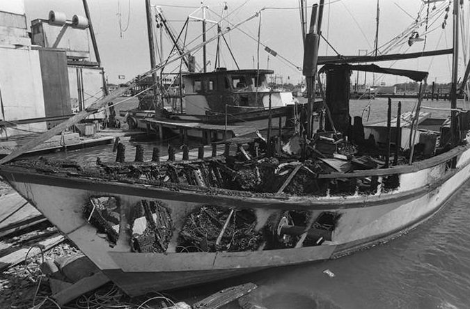 Burned Vietnamese fishing boats, 1981.