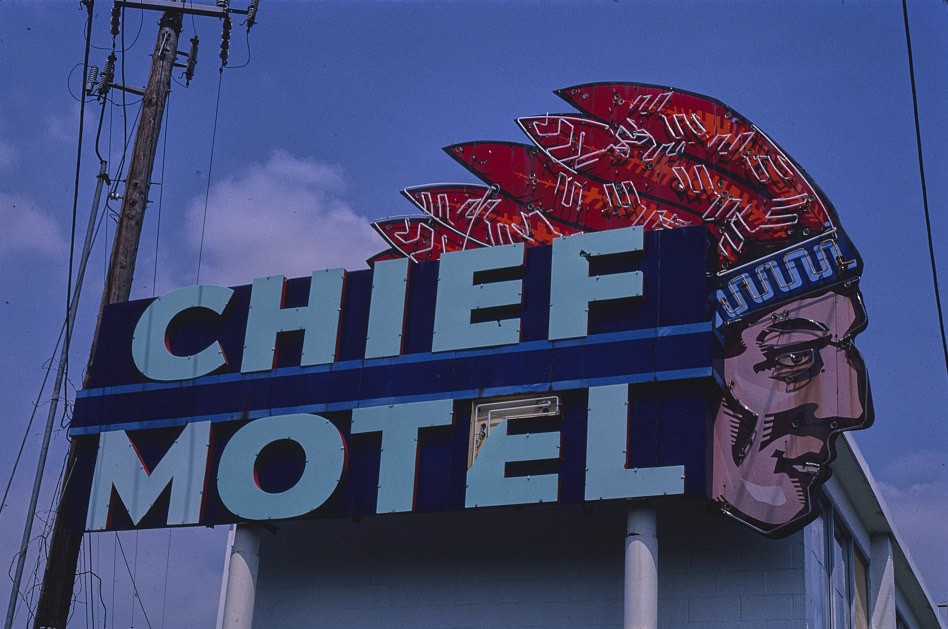 Chief Motel sign in Houston, Texas, 1983