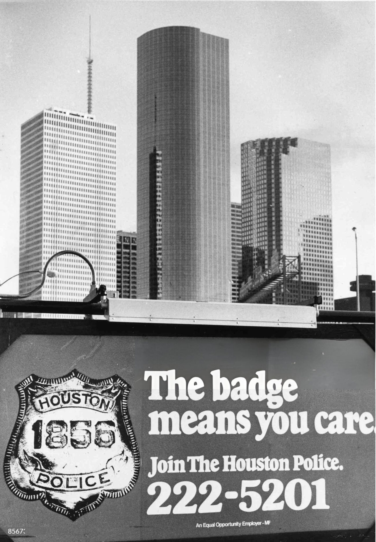 The sign in front of Houston Police Headquarters, Houston, Texas, December 6, 1983.