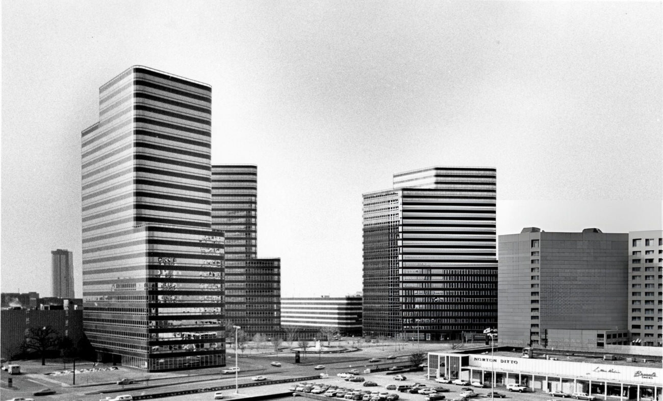 The Post Oak Central buildings' architectural elegance, Houston, Texas, 1984.