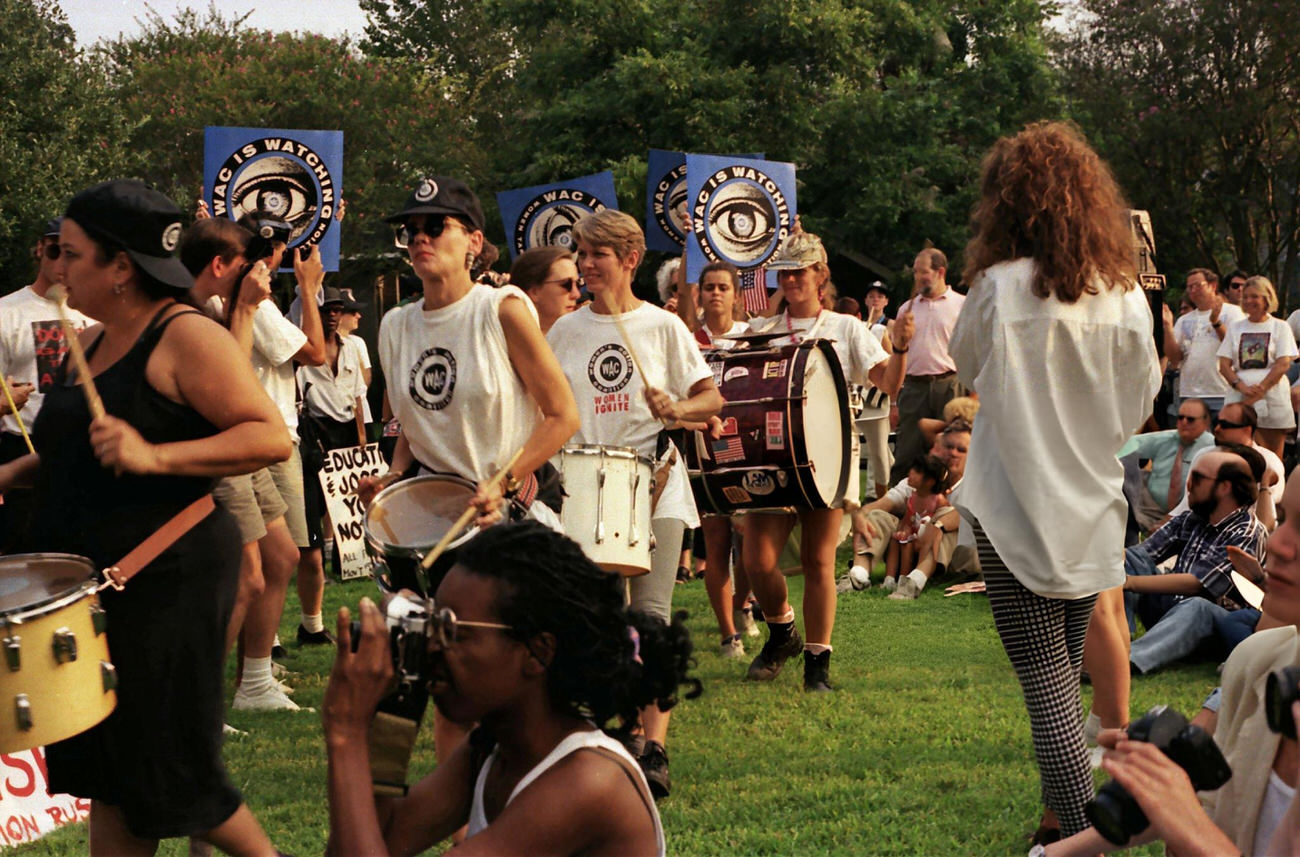 The Women's Action Coalition's drum corps at the Freedom of Expression rally on August 18, 1992