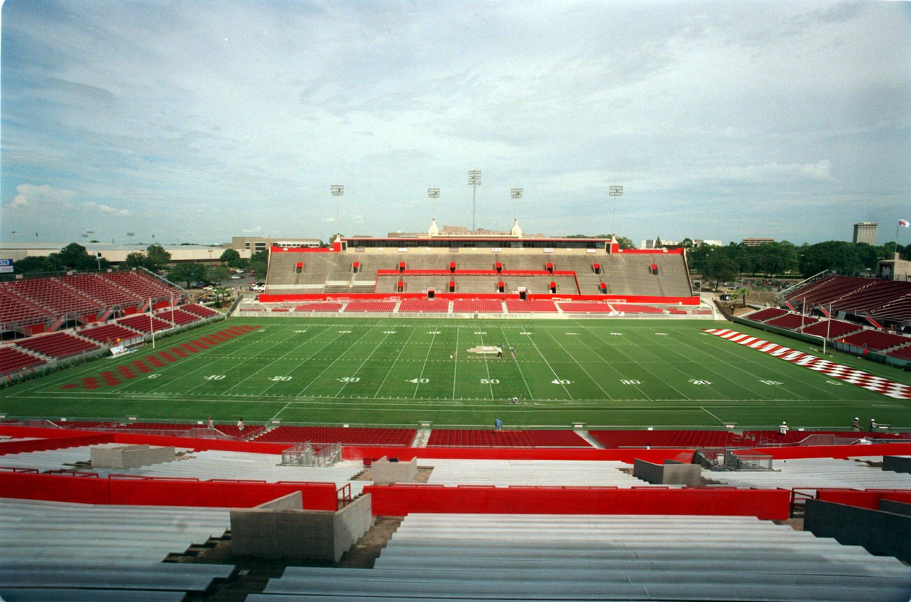 Robertson Stadium ready for the 'Bayou Bucket' game after renovations, Houston, Texas, 1999.
