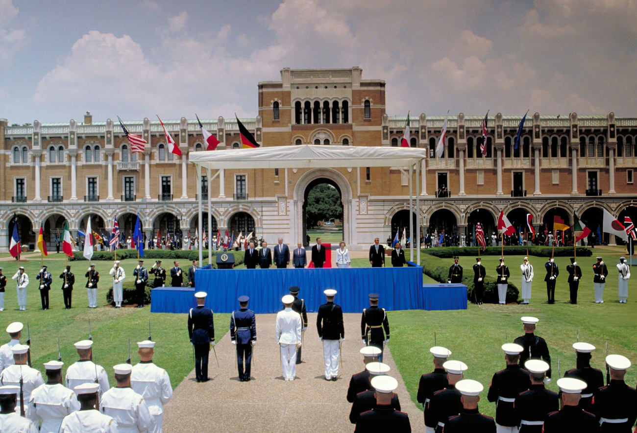 Leaders of the G7 industrialized nations at the 16th Economic Summit at Rice University, Houston, Texas, 1990.