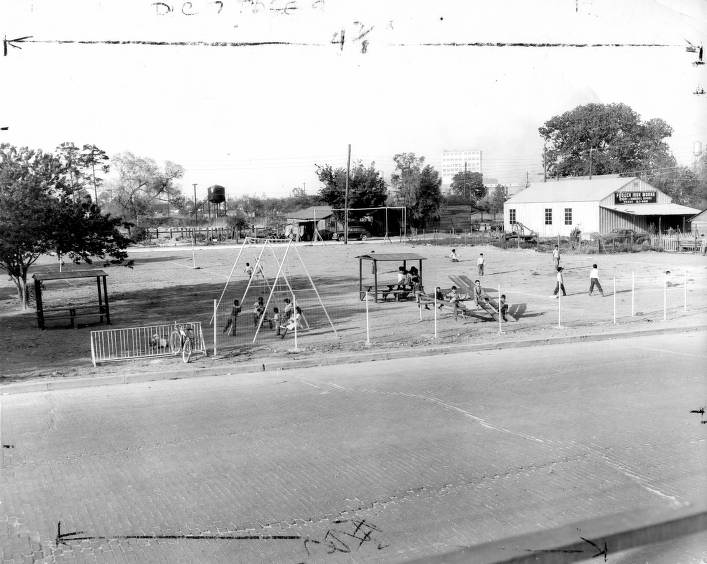 Playground next to Iron Works building, 1970s