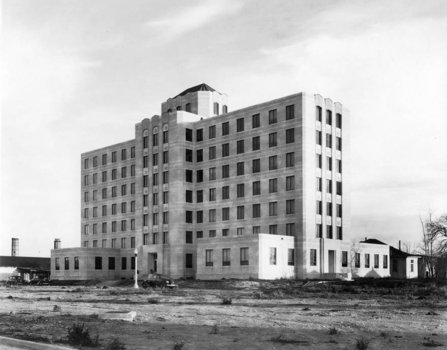 Jefferson Davis Hospital and nurse's home under construction, 1950s