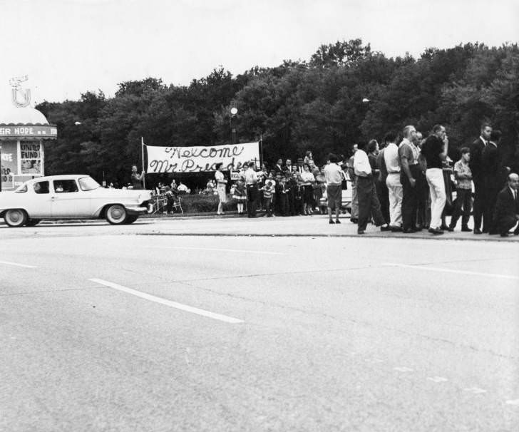 People gathered for President Dwight D. Eisenhower's visit in Houston, 1950s.