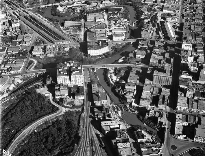 Aerial of Buffalo Bayou in Downtown Houston, 1946.