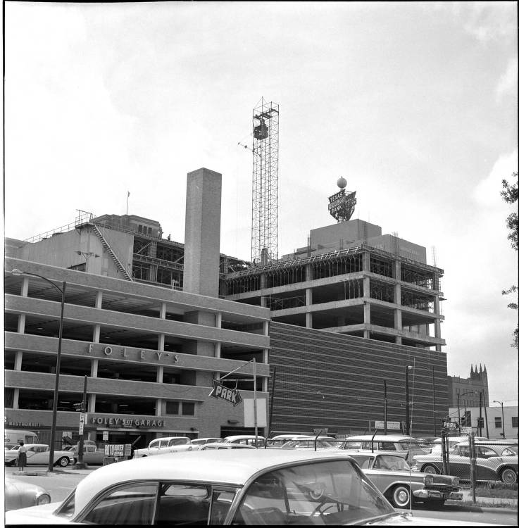 Americana building under construction, Houston, 1960.