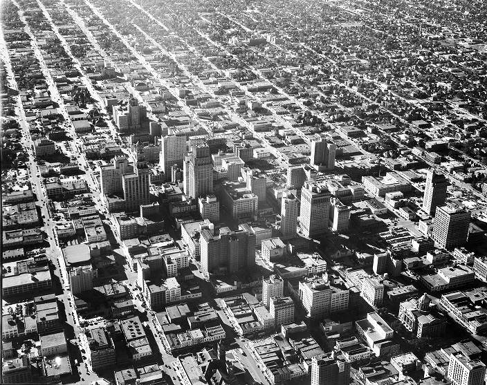 Aerial of Houston Business District, 1946.