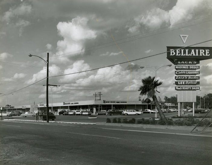 Shopping center in Bellaire, Texas, 1950s.