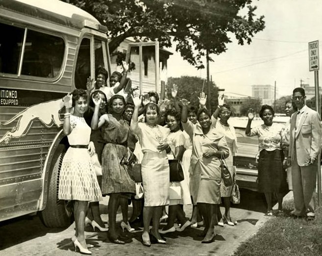 Group leaving for Austin for State Board exams, 1960s