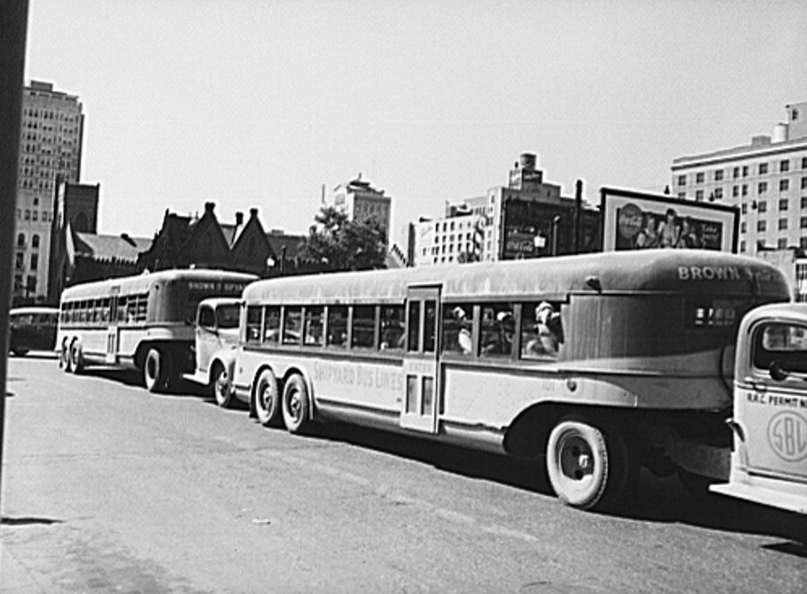 Buses for shipyard workers in Houston, Texas, 1943