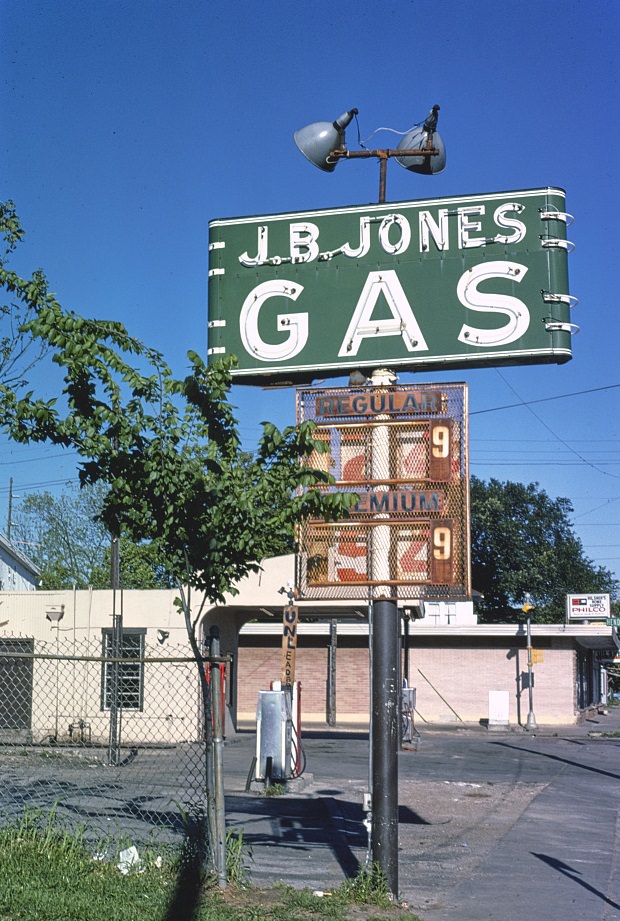 J.B. Jones Gas sign in Houston, Texas, 1977