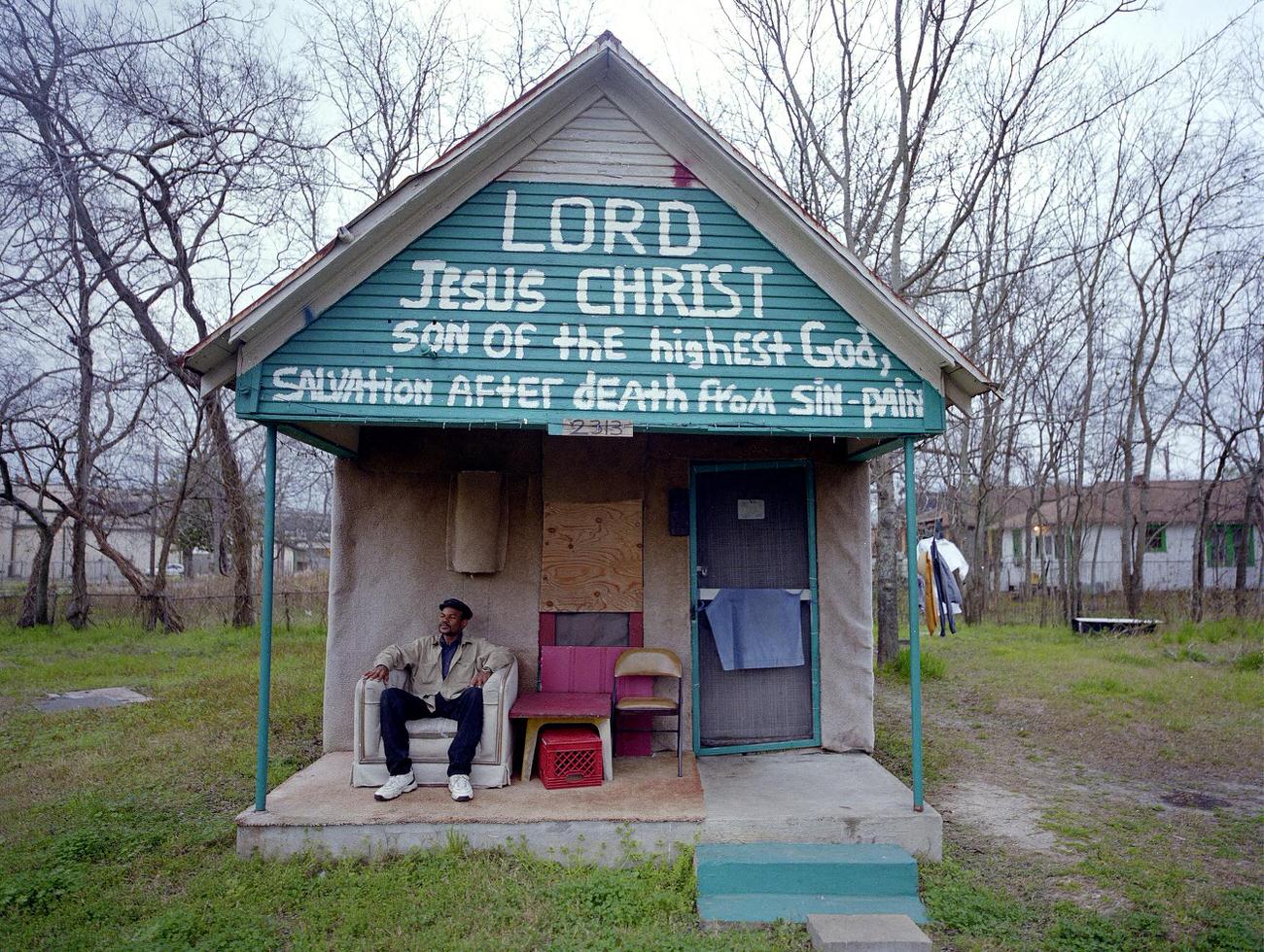 Man with a message in Houston, Texas, 1990s