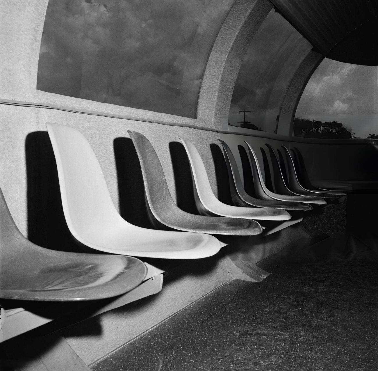 The coach of the 'Trailblazer' monorail service in Houston, featuring individual contoured plastic seats, circa 1956.
