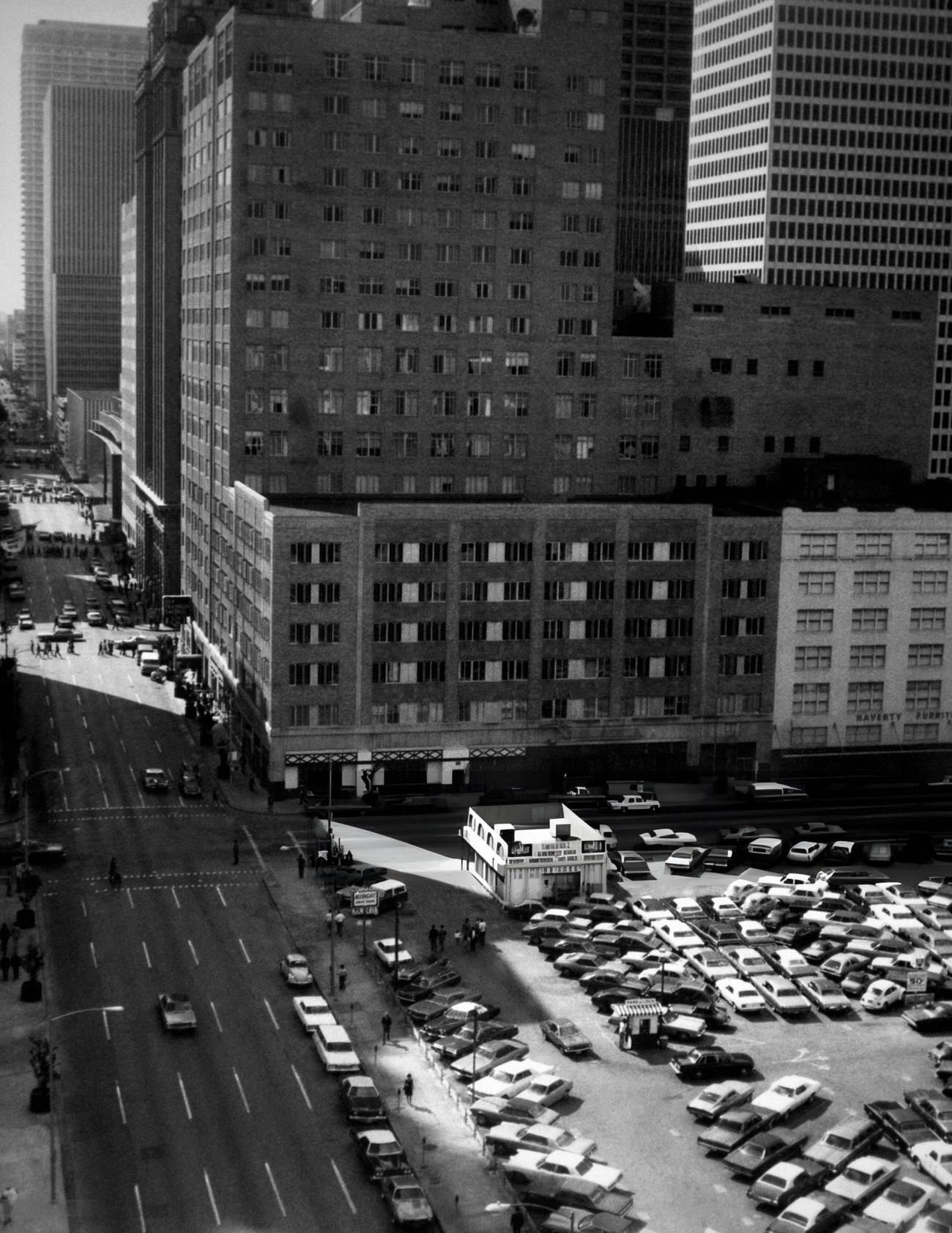 Parking lot in downtown Houston, Texas, 1973.