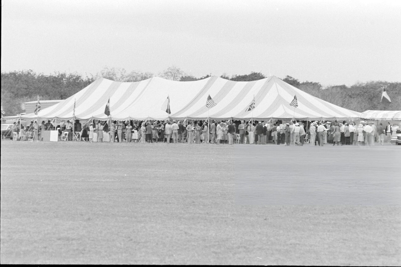 Guests visit a cattle ranch in Houston, Texas, 1977, owned by Tobin and Anne Armstrong.