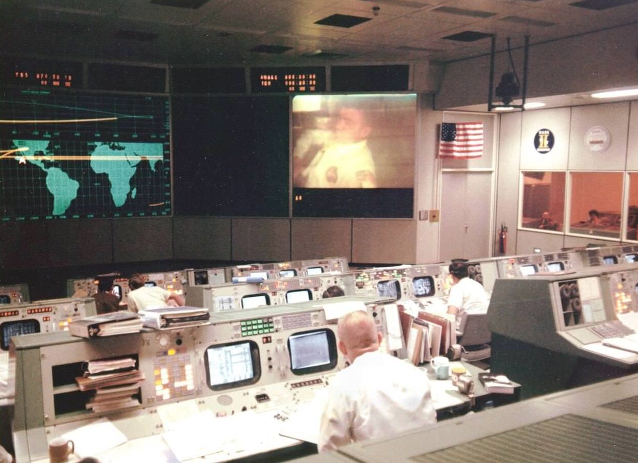 Mission Control Center in Houston during the Apollo 13 mission, April 1970.