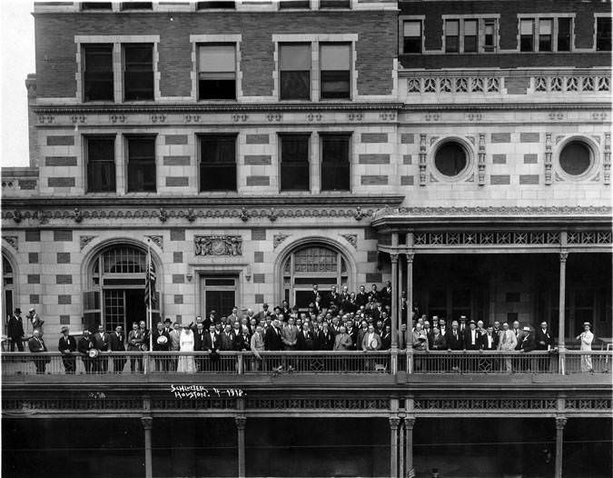 Group outside Rice Hotel mezzanine, Houston, 1940s