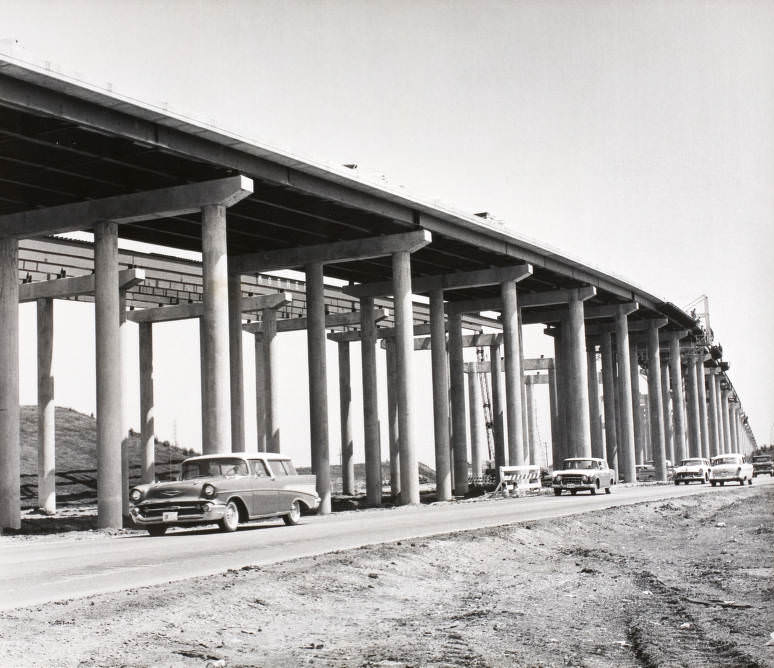Southwest Freeway interchange, Houston, 1961.