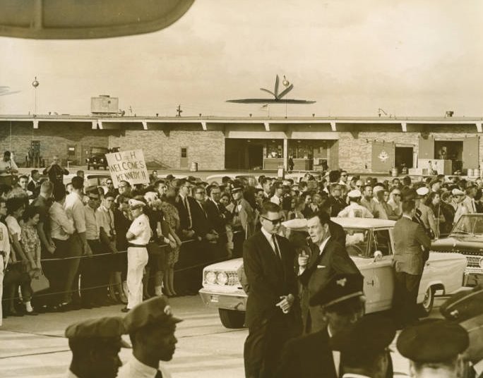 Crowd at Hobby Airport for President Kennedy, Houston, 1962.
